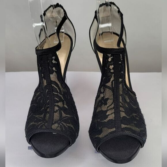 Caparros Black Lacey Peep Toe Heels‎ - Picture 1 of 10